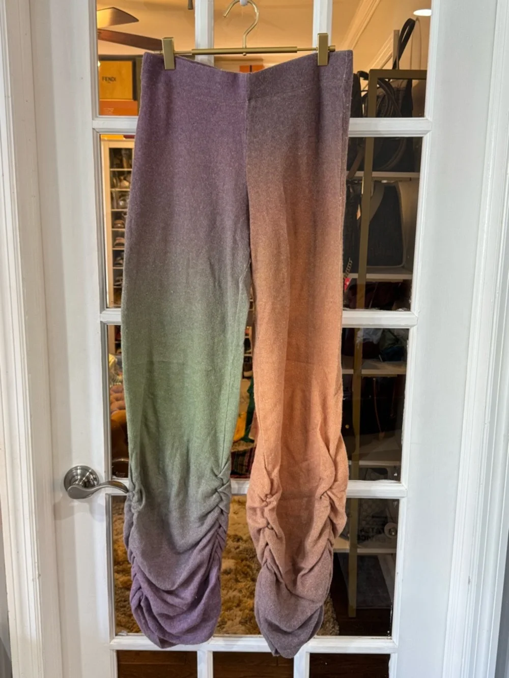 🍈💜🌞 Jade Ombre Ruched Track Pants in Purple, Green & Orange 🌞💜🍈 - Picture 2 of 5
